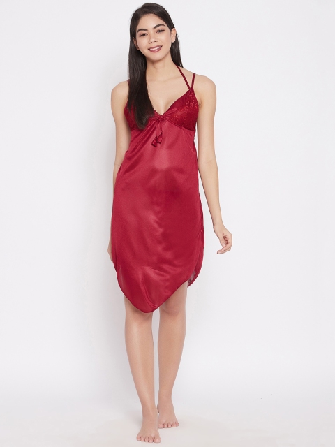 

SECRETS BY ZEROKAATA Maroon Satin Baby Doll