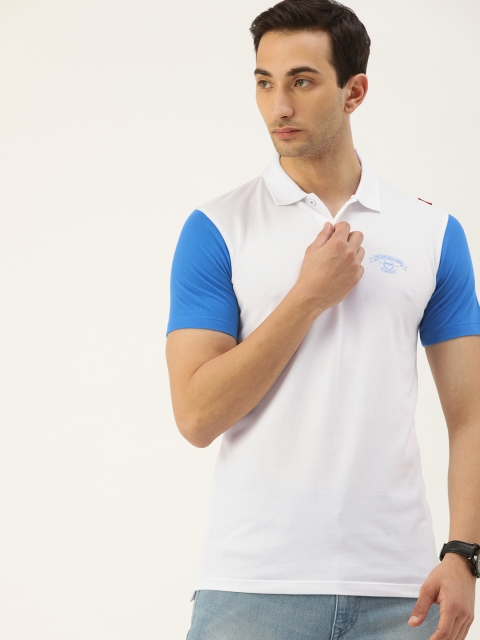 

Peter England Men White & Blue Polo Collar T-shirt