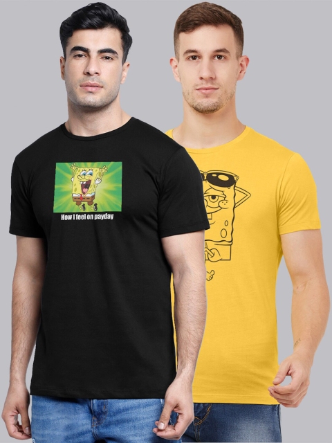 

Free Authority Men Yellow & Black Pack Of 2 Sponge Bob Printed T-shirt