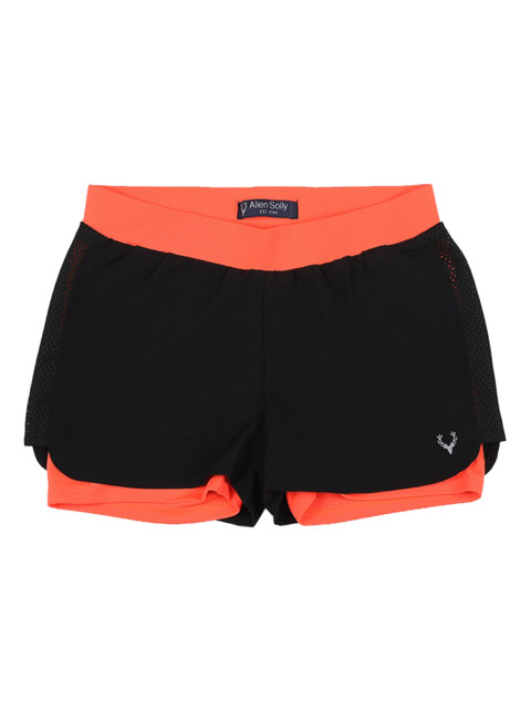 

Allen Solly Junior Girls Black & Peach-Coloured Mid-Rise Regular Shorts