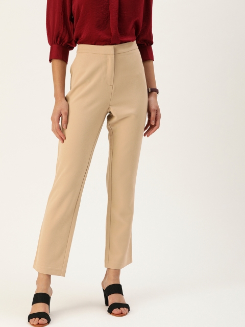 

AND Women Beige Solid High Rise Slim Fit Formal Trousers