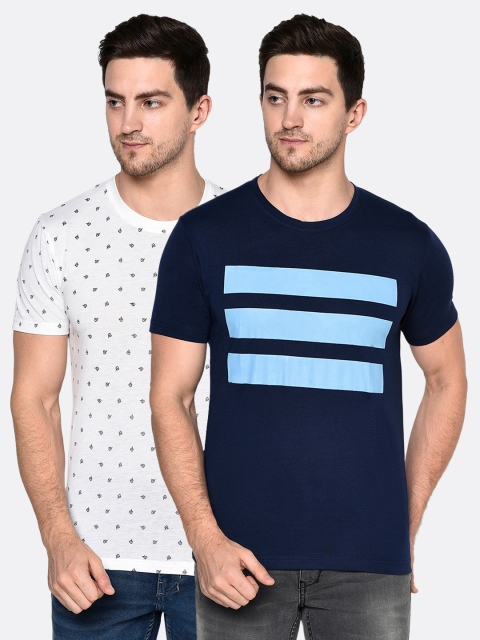 

ELEGANCE Men Blue & White Pack Of 2 Printed T-shirt