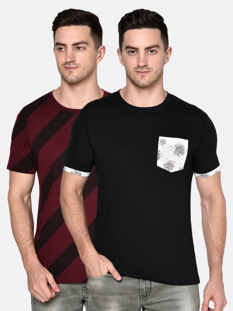 

ELEGANCE Men Pack Of 2 Maroon & Black T-shirt