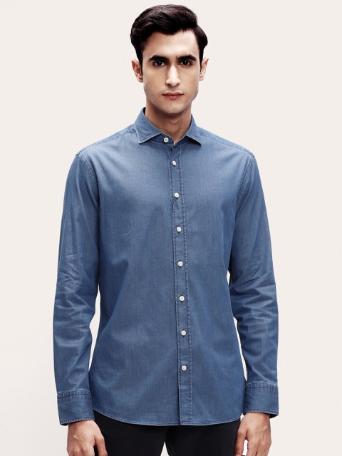 

HACKETT LONDON Men Blue Solid Cotton Casual Shirt