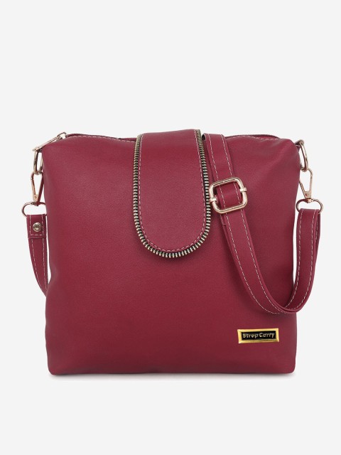 

Stropcarry Maroon Solid Structured Sling Bag With Detachable Sling Strap