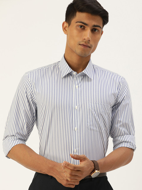 

Peter England Men White & Navy Slim Fit Striped Formal Shirt