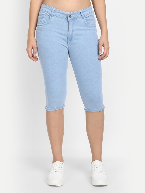 

BROADSTAR Women Blue Solid Mid Rise Skinny Fit Capris
