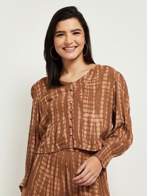 

max Brown & Beige Printed Regular Top