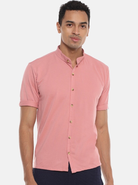 

Campus Sutra Men Pink Mandarin Collar Cotton Casual Shirt