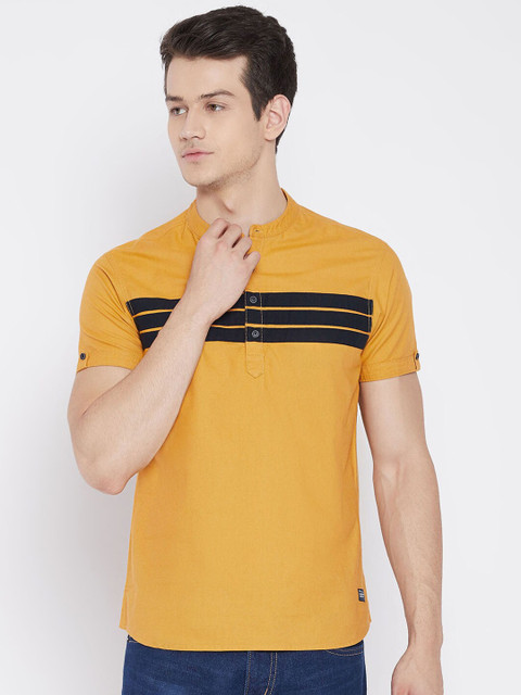 

Octave Men Mustard Yellow Henley Neck T-shirt