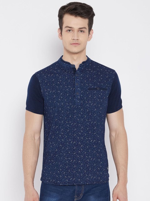 

Octave Men Blue Floral Printed Mandarin Collar T-shirt