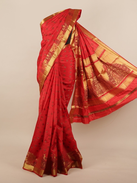 

Pothys Red & Gold-Toned Ethnic Motifs Jute Silk Saree