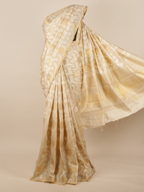 

Pothys Cream-Coloured & Gold-Toned Woven Design Jute Silk Saree