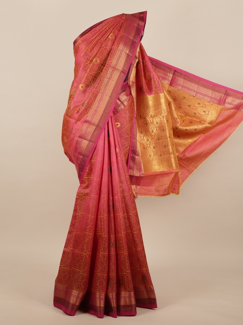 

Pothys Peach-Coloured & Gold-Coloured Ethnic Motifs Woven Design Jute Silk Saree