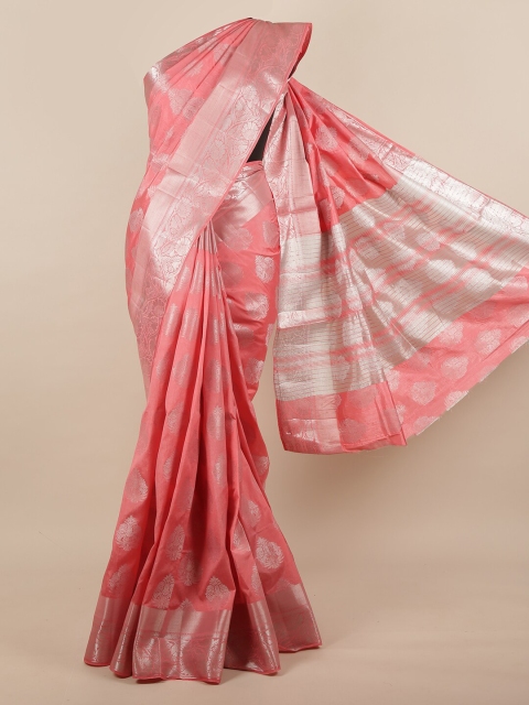 

Pothys Pink & Silver-Toned Ethnic Motifs Zari Jute Silk Saree
