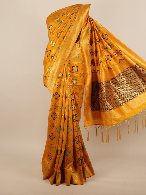 

Pothys Yellow & Gold Ethnic Motifs Woven Design Zari Jute Silk Saree