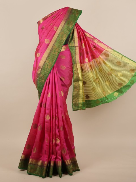 

Pothys Magenta & Green Ethnic Motifs Zari Jute Silk Saree