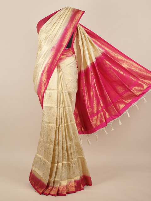 

Pothys Cream-Coloured & Pink Woven Design Zari Jute Silk Saree