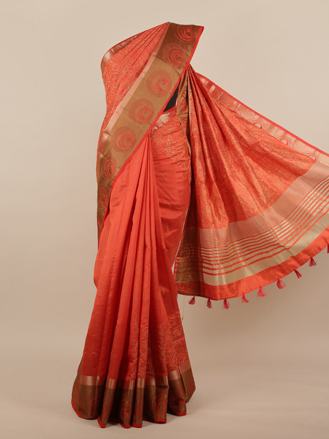 

Pothys Rust & Gold-Coloured Embrodered Jute Silk Saree