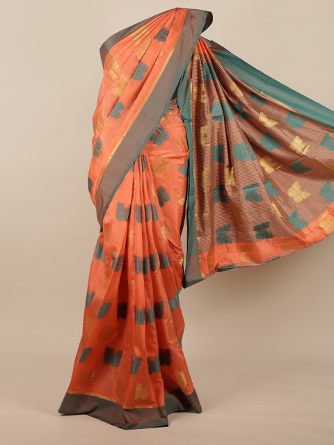 

Pothys Peach-Coloured & Grey Woven Design Jute Silk Saree
