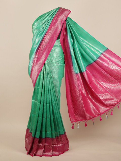 

Pothys Green & Pink Ethnic Motifs Zari Jute Silk Saree
