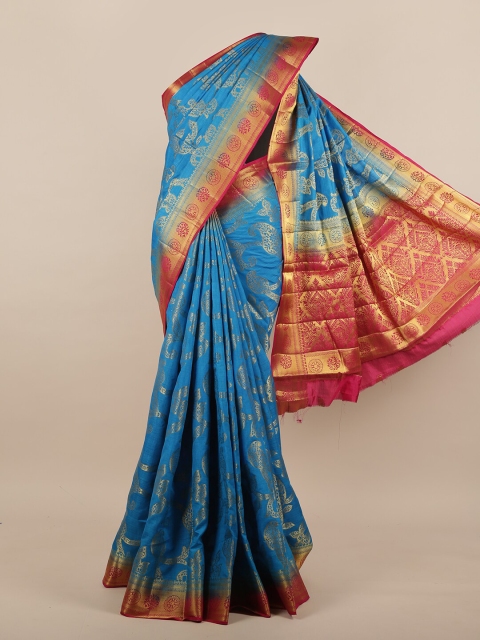 

Pothys Turquoise Blue & Pink Woven Design Jute Silk Saree