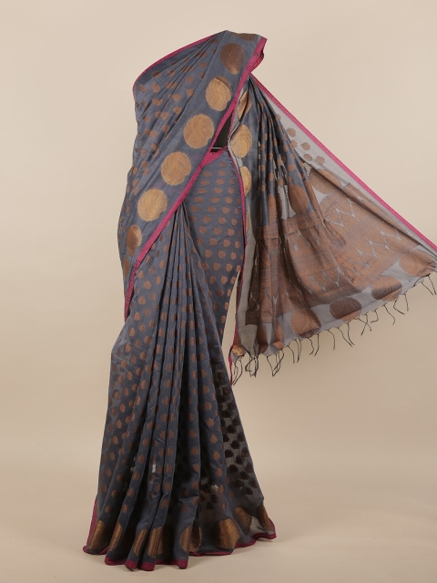 

Pothys Grey & Gold-Coloured Ethnic Motifs Woven Design Zari Jute Silk Saree