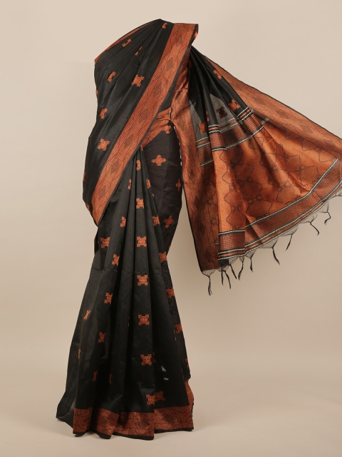 

Pothys Black & Brown Geometric Woven design Jute Silk Saree