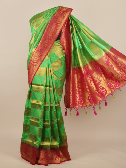

Pothys Green & Pink Woven Design Jute Silk Saree