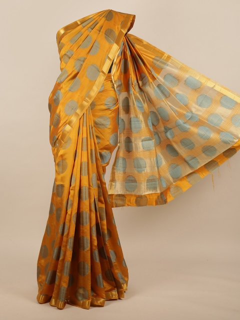 

Pothys Mustard & Grey Geometric Woven Design Zari Jute Silk Saree