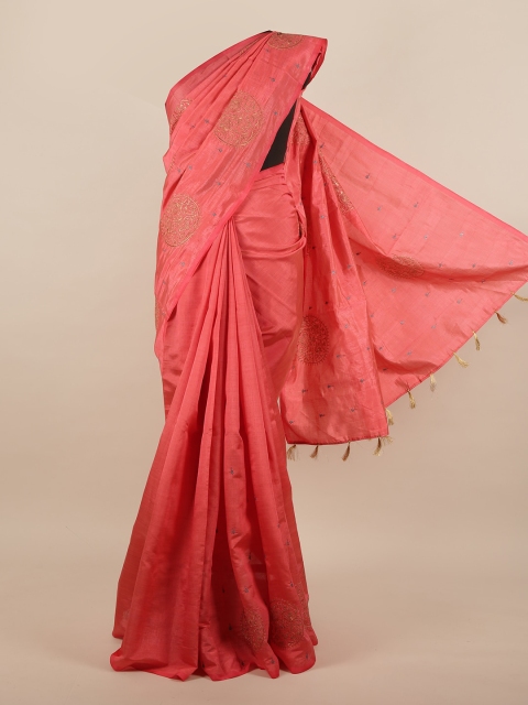

Pothys Pink & Grey Floral Embroidered Jute Silk Saree
