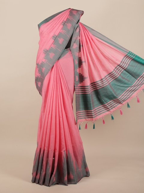 

Pothys Pink & Grey Linen Blend Saree