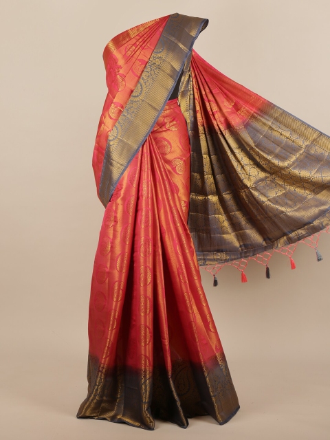 

Pothys Pink & Blue Ethnic motifs Woven Design Zari Jute Silk Saree