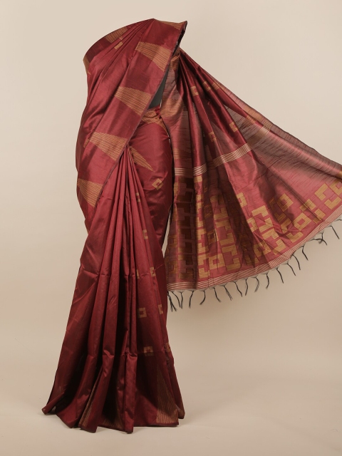 

Pothys Maroon & Brown Woven Design Jute Silk Saree