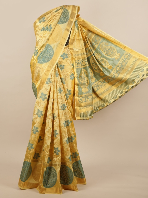 

Pothys Yellow & Grey Ethnic Motifs Zari Jute Silk Saree