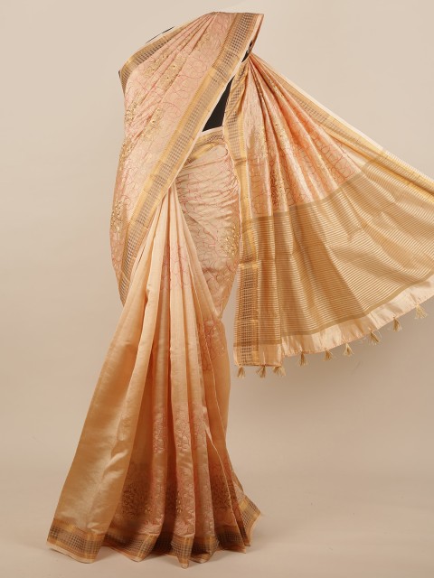 

Pothys Pink & Gold-Coloured Floral Embroidered Jute Silk Saree