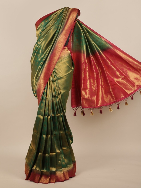 

Pothys Green & Pink Floral Zari Jute Silk Saree