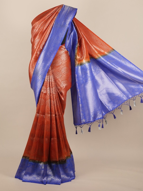 

Pothys Orange & Blue Ethnic Motifs Jute Silk Saree