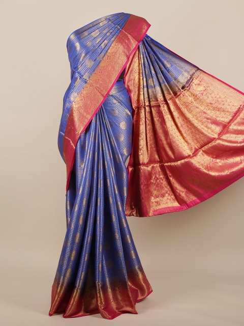 

Pothys Blue & Pink Ethnic Motifs Zari Jute Silk Saree