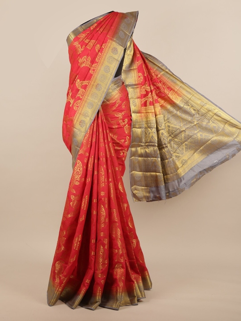 

Pothys Red & Grey Ethnic Motifs Zari Jute Silk Saree