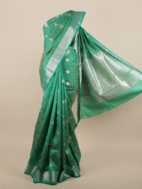 

Pothys Sea Green & Silver-Toned Woven Design Jute Silk Saree