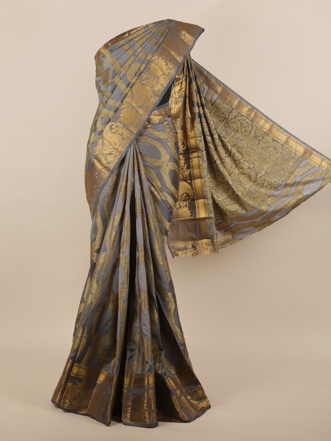 

Pothys Grey & Gold-Toned Woven Design Jute Silk Saree