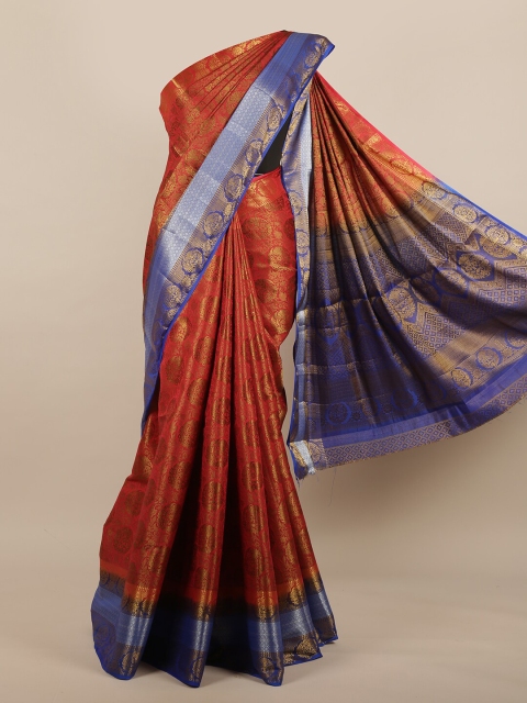 

Pothys Rust & Blue Ethnic Motifs Zari Jute Silk Saree