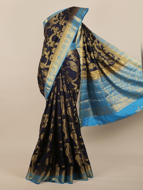 

Pothys Navy Blue & Blue Paisley Zari Jute Silk Saree