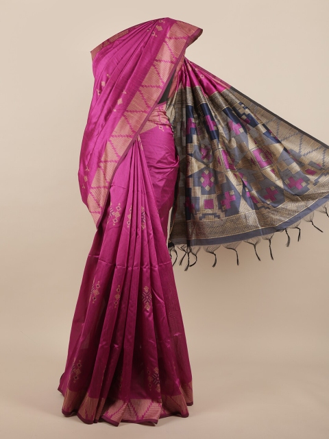 

Pothys Pink & Beige Printed Jute Silk Saree