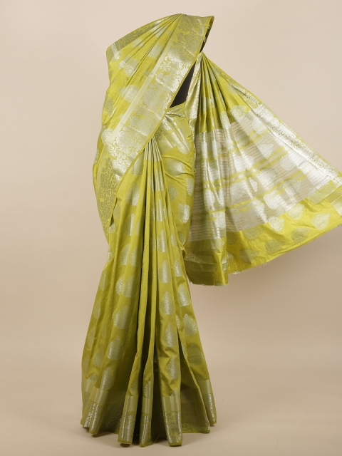 

Pothys Green & Silver-Toned Woven Design Jute Silk Saree