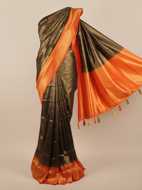 

Pothys Black & Orange Ethnic Motifs Woven Design Zari Jute Silk Saree