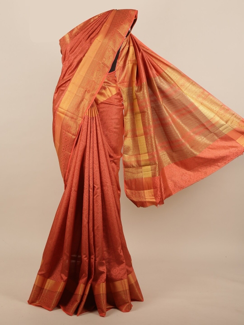 

Pothys Orange & Gold-Toned Floral Zari Jute Silk Saree