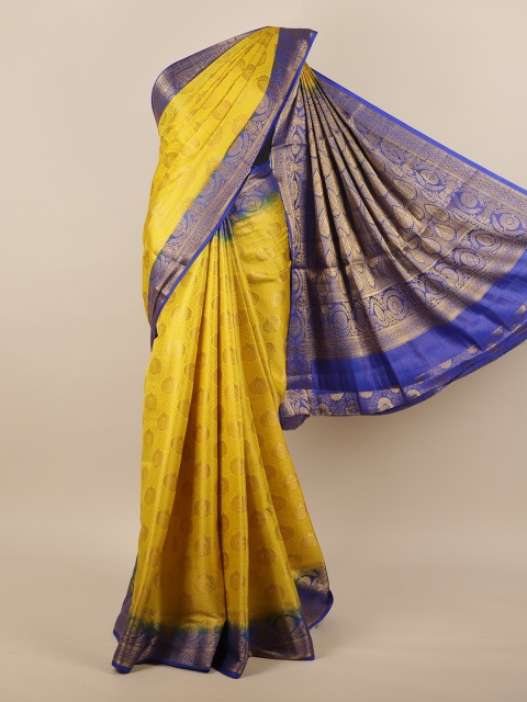 

Pothys Yellow & Blue Ethnic Motifs Woven Design Zari Jute Silk Saree