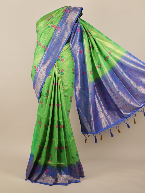 

Pothys Green & Blue Ethnic Motifs Woven Design Zari Jute Silk Saree